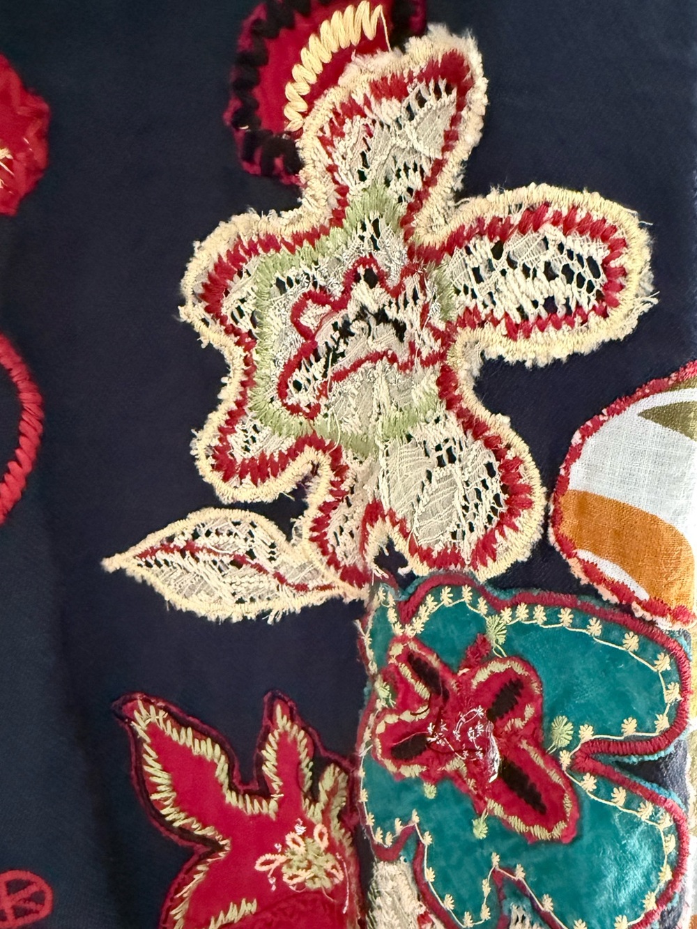 Double Zero Boho Embroidered Crochet Floral Tunic Dress Size Small - Picture 3 of 7